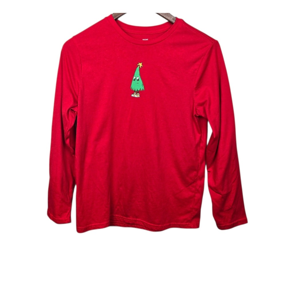 Holiday Time Red Long‎ Sleeve Christmas Tree Graphic Shirt Size Girls XL 14-16